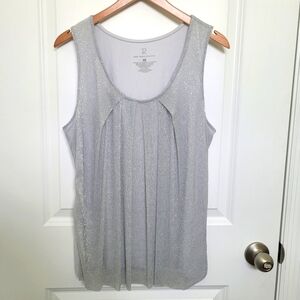 New York & Company Metallic Flowy and Shimmery Silver Blouse Top Medium